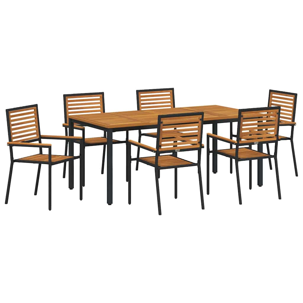 Garten Essgruppe 7 pcs Schwarz und Holz 180 x 90 x 75 cm